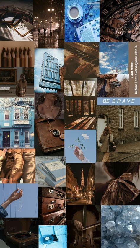 Blue and brown aesthetic mood board | Blue aesthetic dark, Brown room ...