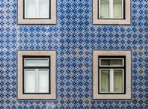 Lisbon Portugal Typical Portuguese Facade With Tiles And Windows