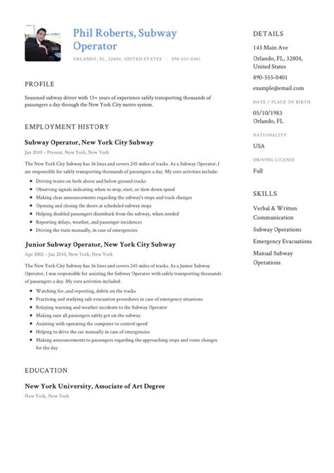 Subway Operator Resume Sample Subway Professional Resume Examples Resume