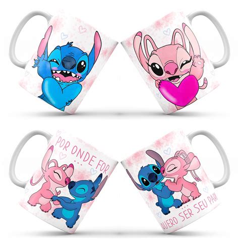 Kit Canecas Dia Dos Namorados Stitch E Angel Personalize