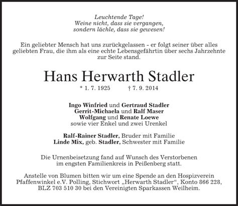 Traueranzeigen Von Hans Herwarth Stadler Trauer Merkur De