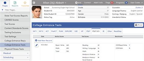 Test Specific Information Psat 89 Aeries Software