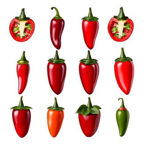 Set Of Red Hot Chili Pepper On Transparent Background Ai Generative Png