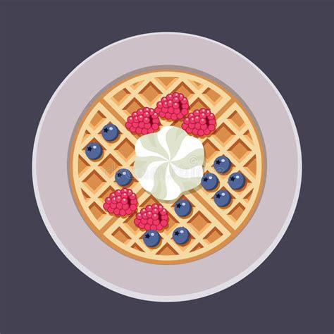 Two Belgian Waffles With Berry Stock Vector Illustration Of Delicious