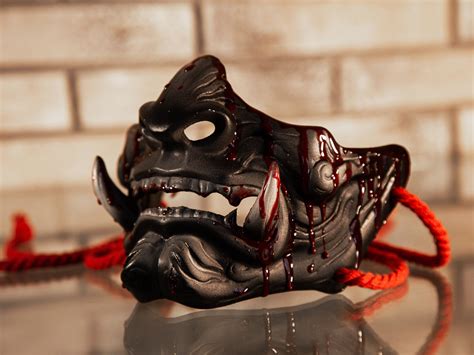 Japanese Samurai Oni Demon Bloody Half Mask Finished Painted Etsy