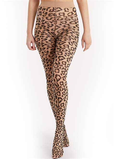 Playful Promises Leopard Knit Nude Tights UK Tights
