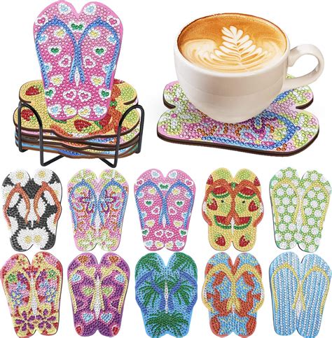 Amazon 10 Pcs Flip Flop Diamond Painting Coasters Kits With Holder