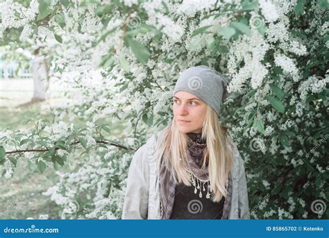 Blonde Girl In A Spring Garden Stock Photo Image Of Fresh Female