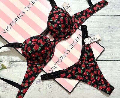 VICTORIA S SECRET SWIM Shine Strap Sexy Tee Push Up Bikini Thong Set Berry EBay