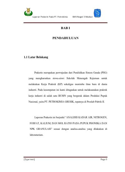 Laporan PSG Prakerin PT PETROKIMIA GRESIK ISI Pdf