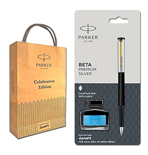 Parker Beta Premium Silver Fountain Pen And Gift Bag Amazon In