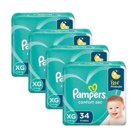 Kit Fralda Pampers Confort Sec Tamanho Xg Com 136 Unidades Fralda