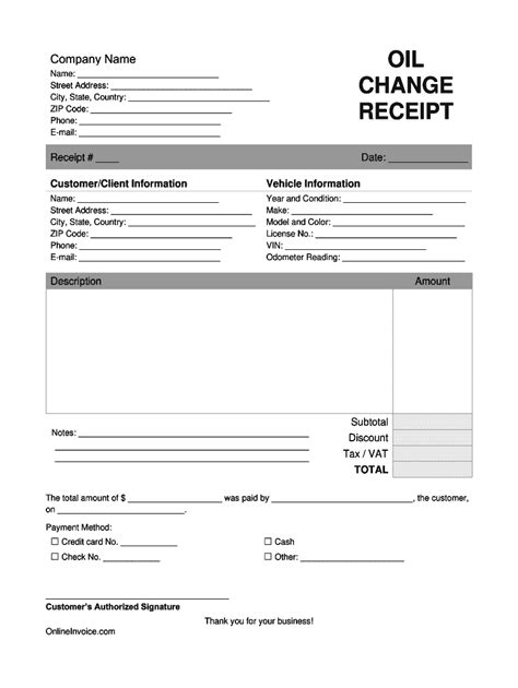 Oil Change Receipt Fill Out Sign Online DocHub