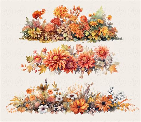 Fall Flower Border Clipart Watercolor Floral Borders Clip Art