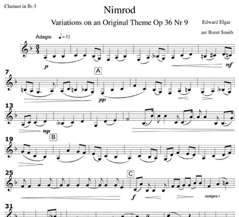 Nimrod From Enigma Variations Op 36 No 9 For Clarinet Quartet