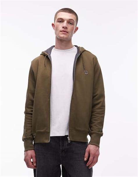 ps paul smith zebra logo zip  hoodie  olive asos
