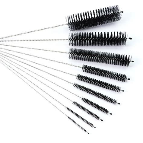 10Pcs Set Stainless Soft Hair Suction Glass Tube Cleaner Brushes Nylon