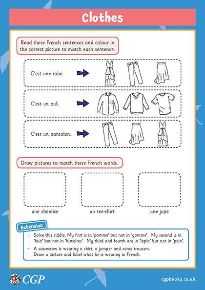 Clothes — Worksheet Years 3 4 French Cgp Plus