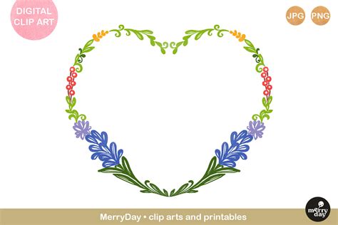 Watercolor Flower Heart Wreath Clip Art Graphic By Merryday · Creative