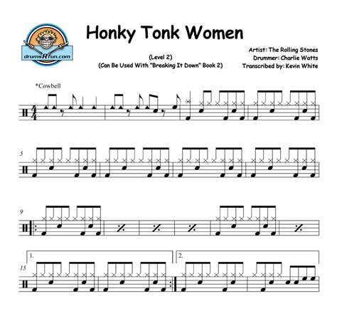 The Rolling Stones Honky Tonk Women Drum Transcription Level