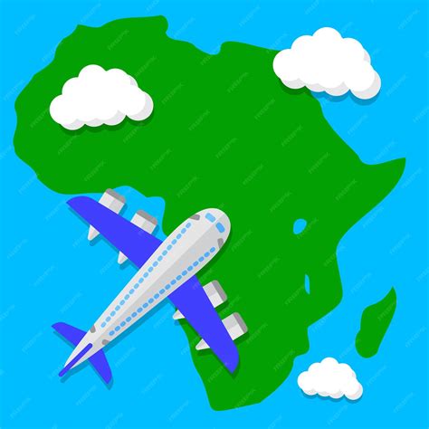 Premium Vector | Plane is flying in the sky over africa. vector