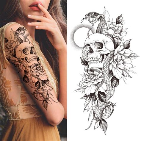 Skull And Roses Tattoo Sleeve For Girls