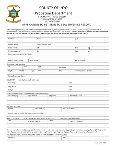 Inyo County California Application To Petition To Seal Juvenile Record