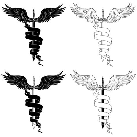 European medieval sword vector design, winged sword surrounded by heraldic ribbon 30717765 ...