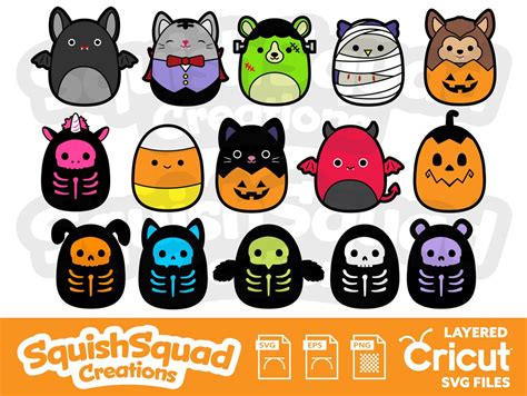 Squishmallow Halloween Squad Bundle Collection Layered SVG Files EPS