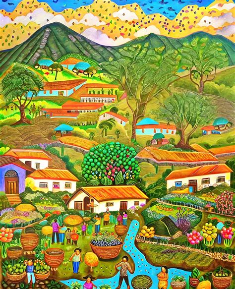 Naive Art From Matagalpa Nicaragua City Life and Corn Harvest, Folk Art ...