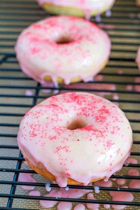 Strawberry Frosted Donuts Baked Vanilla Donuts With Strawberry