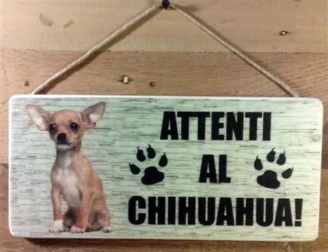 CARTELLO TARGA ATTENTI Al Cane CHIHUAHUA Beige In Legno Cm 13 X 28 EUR