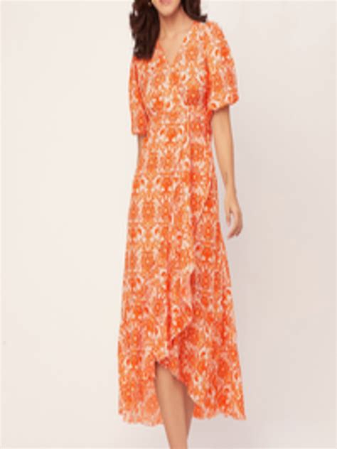 Buy Moomaya V Neck Floral Print Puff Sleeve Fit And Flare Midi Dress