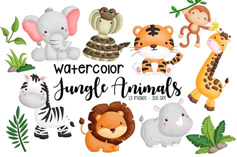 Watercolor Jungle Animal Clipart Graphic by Inkley Studio · Creative ...