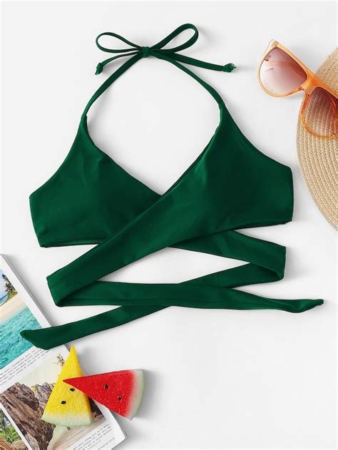 Wrap Halter Swimming Top Shein Sheinside Cross Wrap Halter Bikini