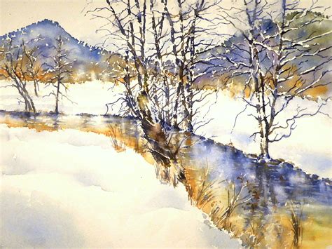 Winterliche Bachlandschaft Bach Winter Aquarellmalerei Fluss Von