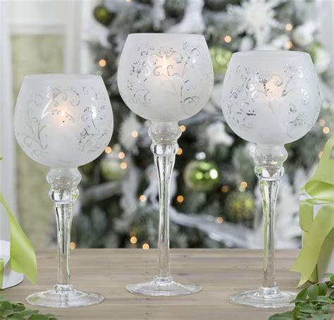 Christmas Candle Holders Frosted White Glass Hurricane Candle Holders