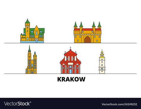 Poland krakow flat landmarks Royalty Free Vector Image