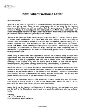 Fillable Online New Patient Welcome Letter Fax Email Print Pdffiller