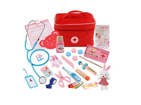 Madeira Médico Brincadeira de Fingir Brinquedo Kit Médico Vermelho