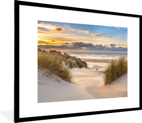 Fotolijst Incl Poster Strand Duin Gras Zonsondergang Zee