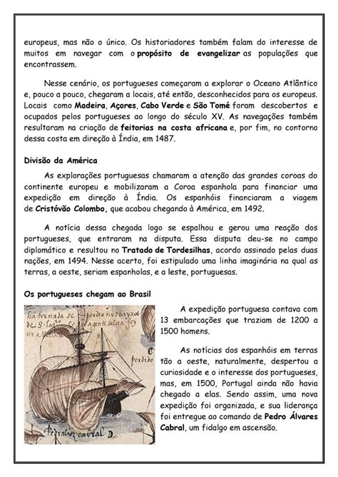 Atividades Sobre A Chegada Dos Portugueses Ao Brasil 7o Ano