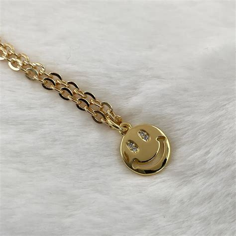 Smiley Face Necklace Emoji Necklace Gold Smiley Face Charm Necklace