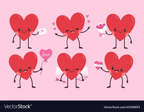 Cartoon heart character set cute love symbol Vector Image