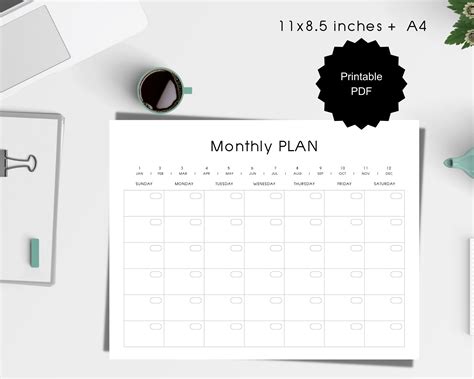 Printable Monthly Plan Monthly Calendar Template Calendar - Etsy