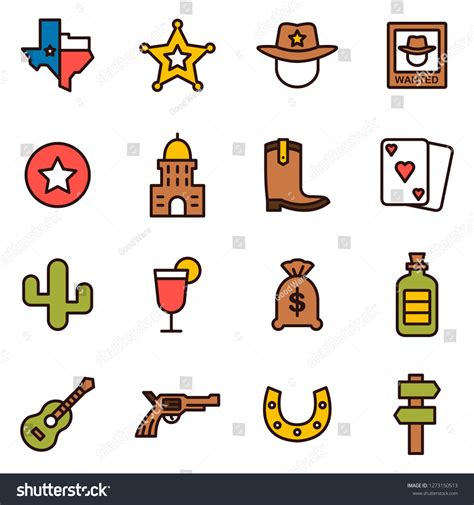 Texas Icons Pack Isolated Texas Symbols Stock Vector Royalty Free