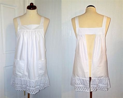 White Pinafore Apron With Eyelet Ruffle Relaxed Fit Smock Etsy