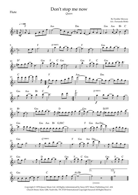 Don T Stop Me Now Arr Fernando Britto By Queen Sheet Music For Flute Solo At Sheet Music Direct