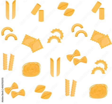 Seamless pattern of traditional pasta shapes. Different types of macaroni. Vector illustration ...