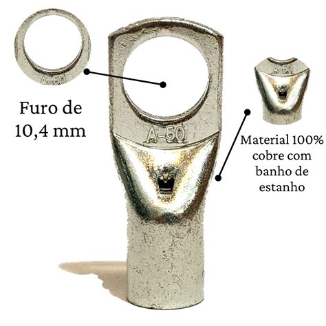 Ponteira compressão 50mm² m10 terminal tubular unidade NTV